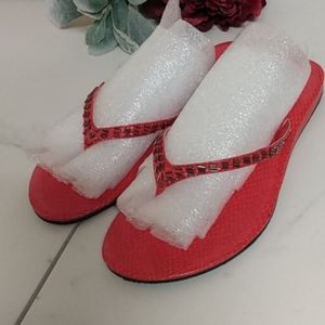 NY & CO Bright Red Fancy Beaded Flip Flop Sandals